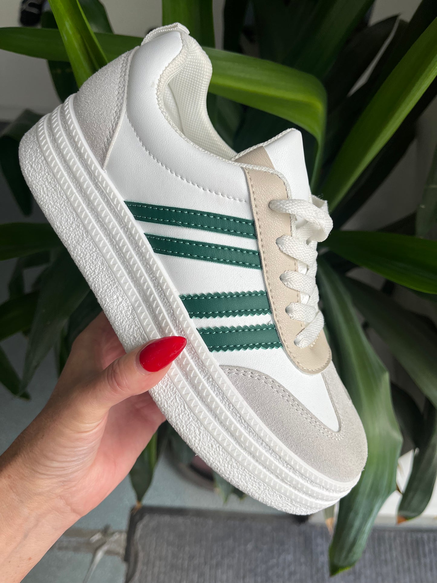 White Chunky Green Stripe Trainers