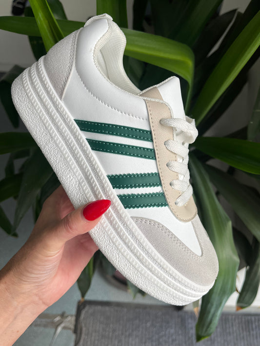 White Chunky Green Stripe Trainers