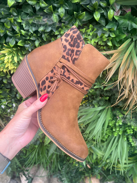 Camel Western Leopard Ankle Boots