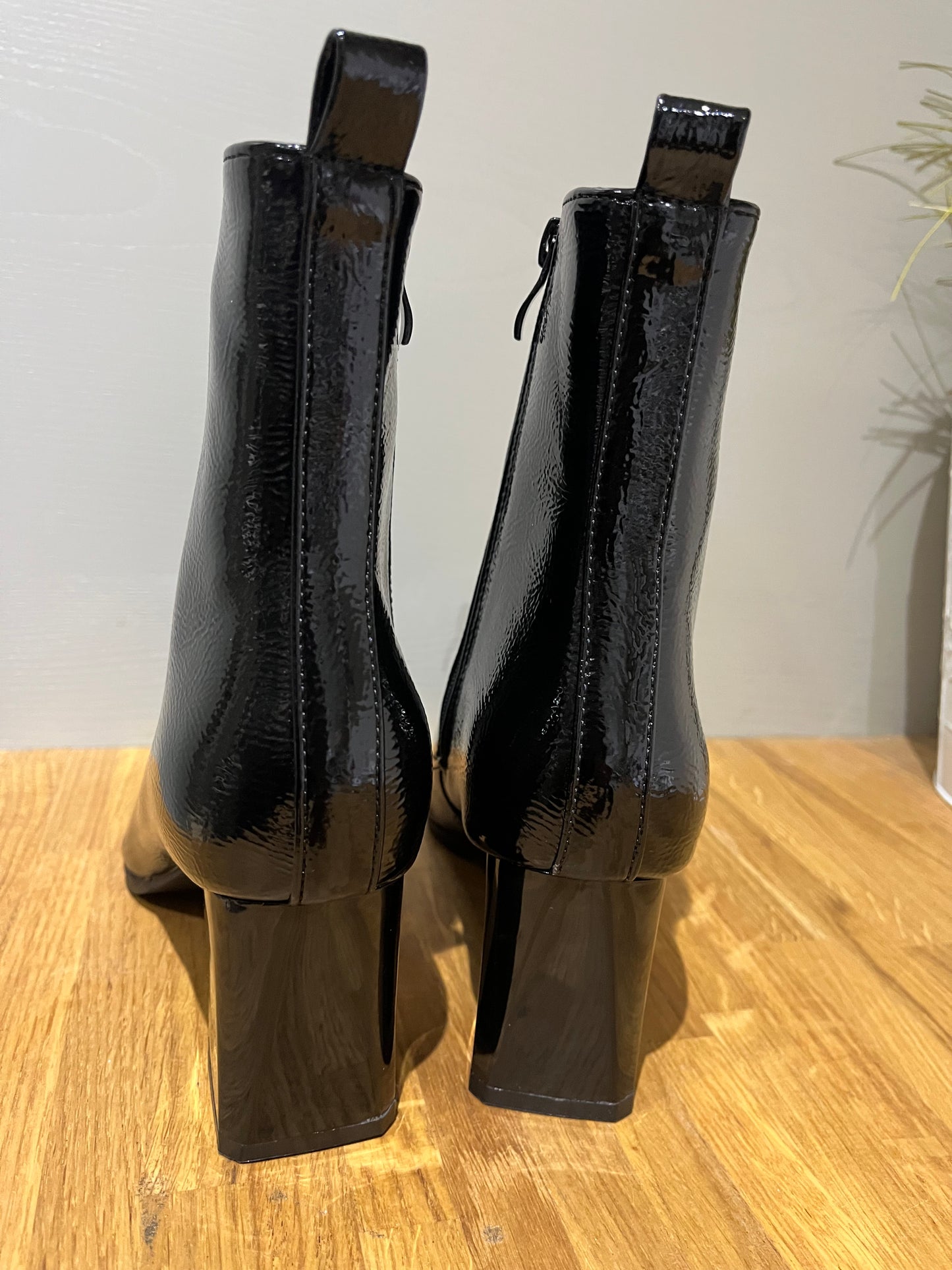 Patent Block Heel Ankle Boots