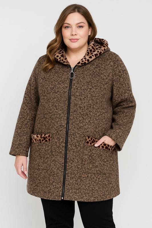 Plus Size Hooded Boucle Coatigan
