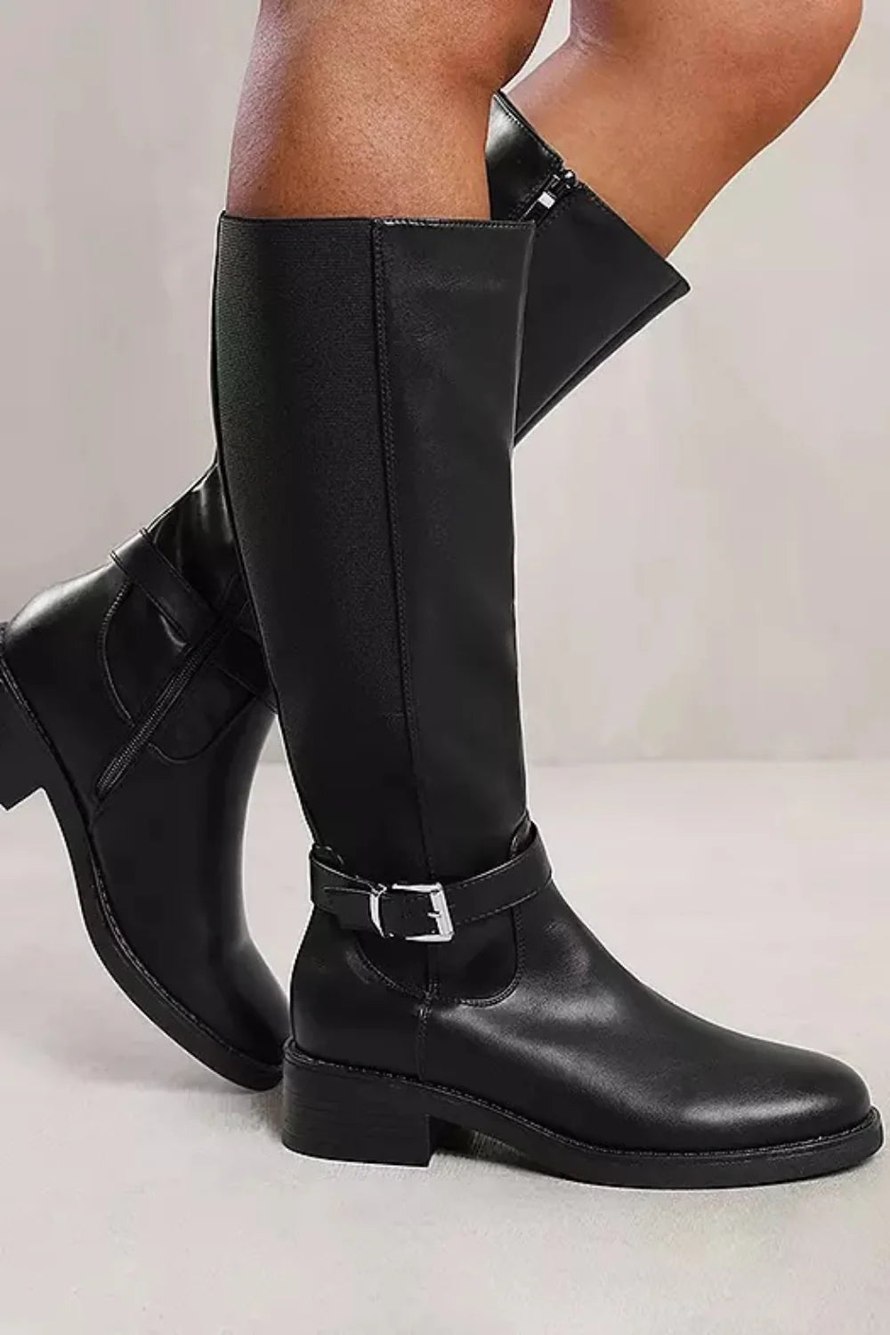 PU Elasticated Stretch Knee High Boots