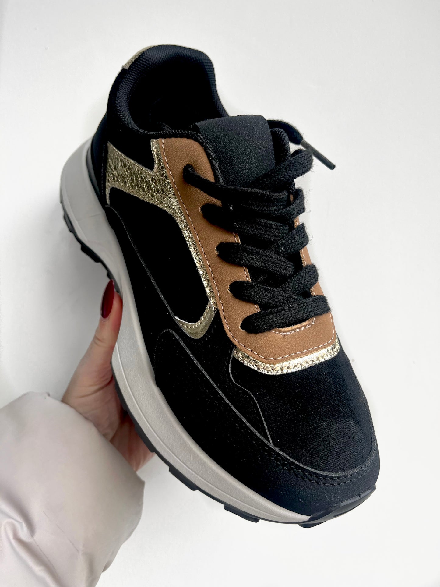 Black & Gold Tan Trainers