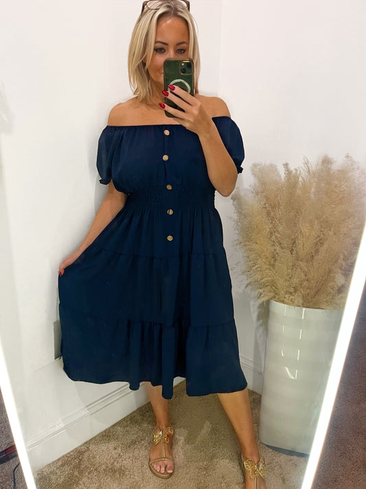 Coco Shirred Magic Waist Dress - Navy