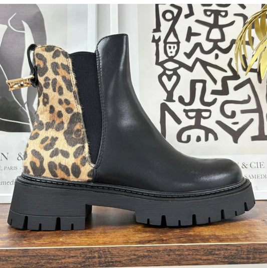 Leopard Back Chunky Chelsea Boots