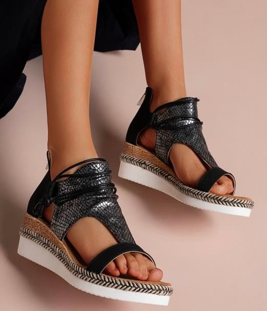 Tru Black Wedge Sandals