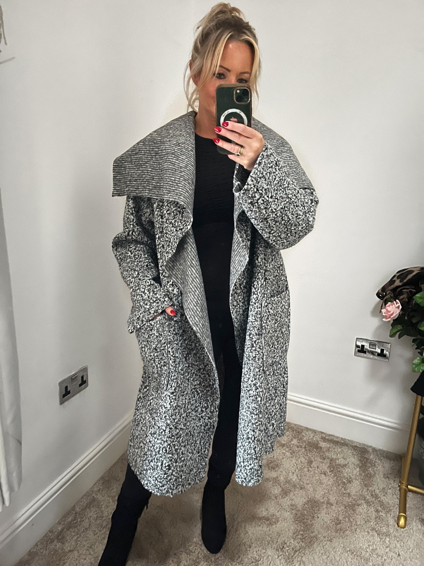 Oversized/Plus Size Waterfall Coatigan - Speckled Grey