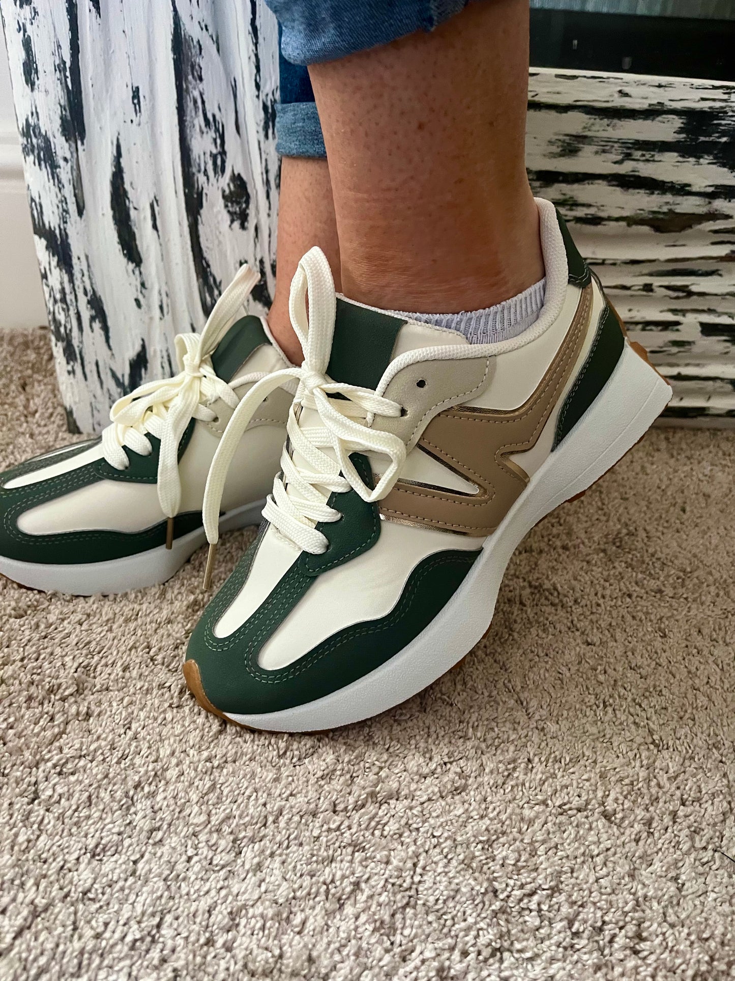 Sage Green & Gold Trainers - Order one Size up
