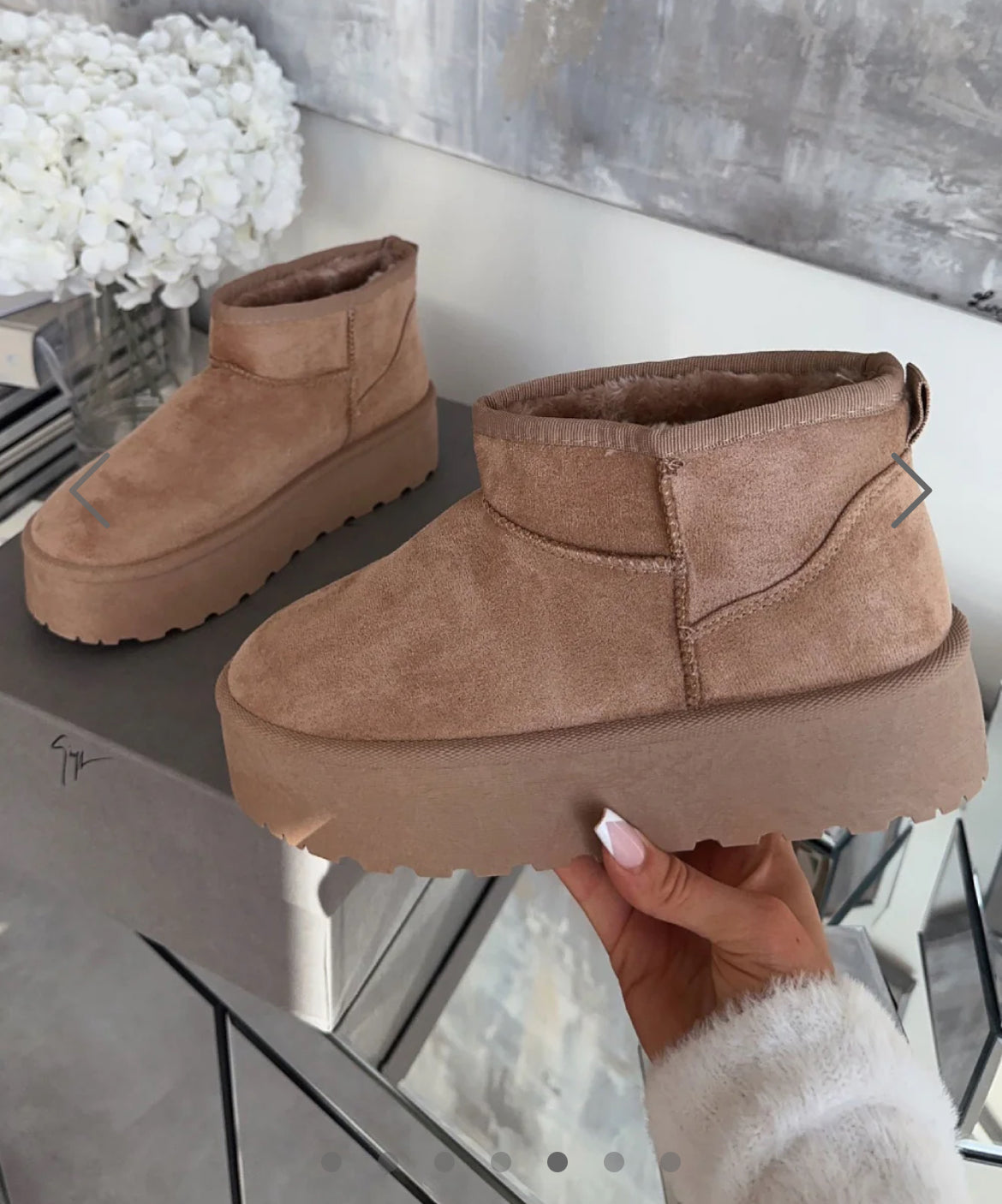 Mini Flatform Faux Fur Lined Ankle Boots