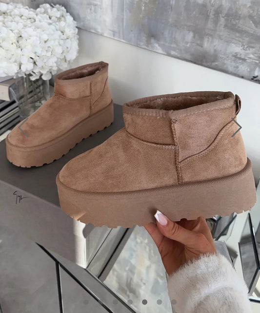 Mini Flatform Faux Fur Lined Ankle Boots