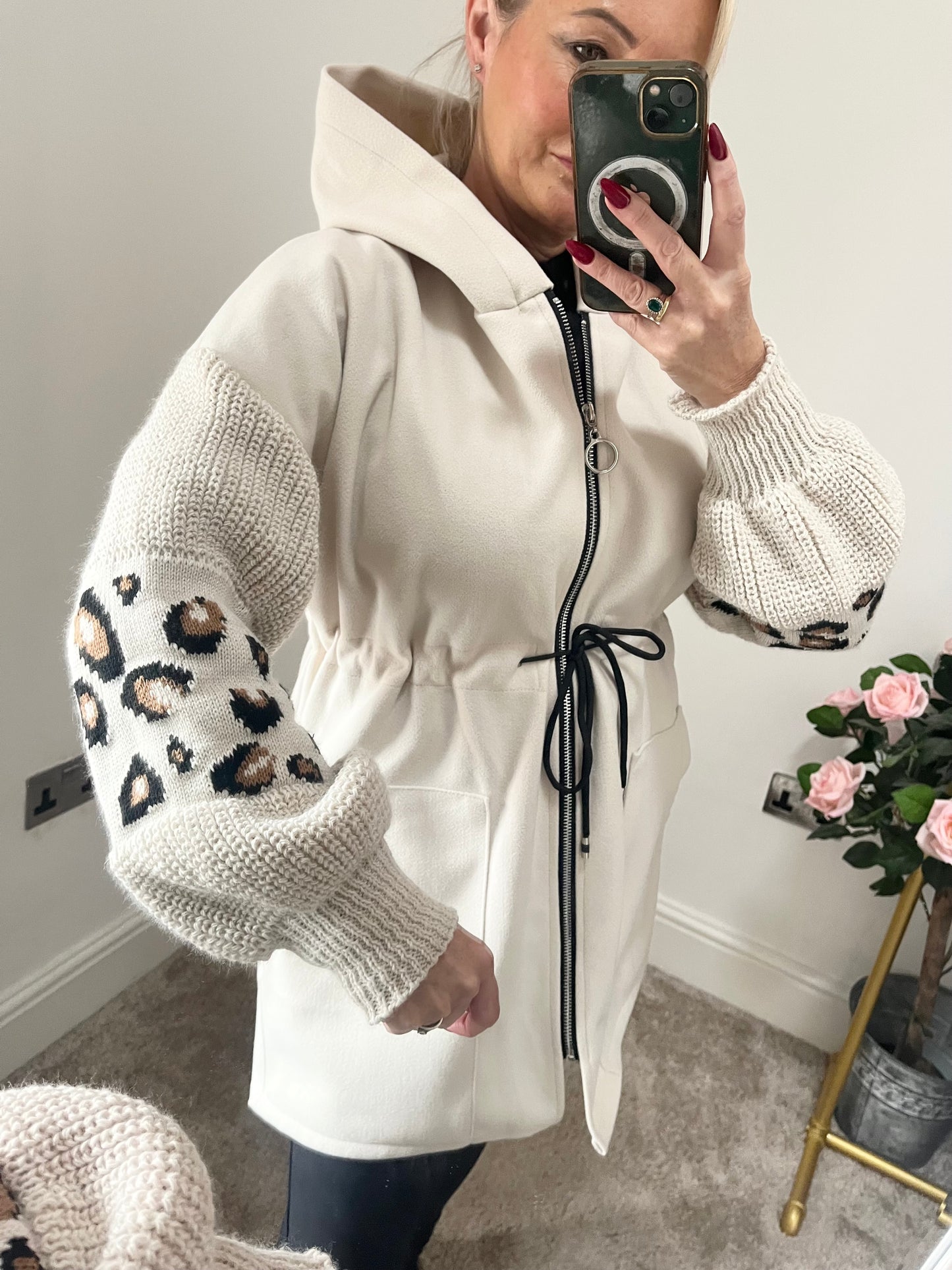 PLUS SIZE Lina Drawstring Hoodie - BEIGE