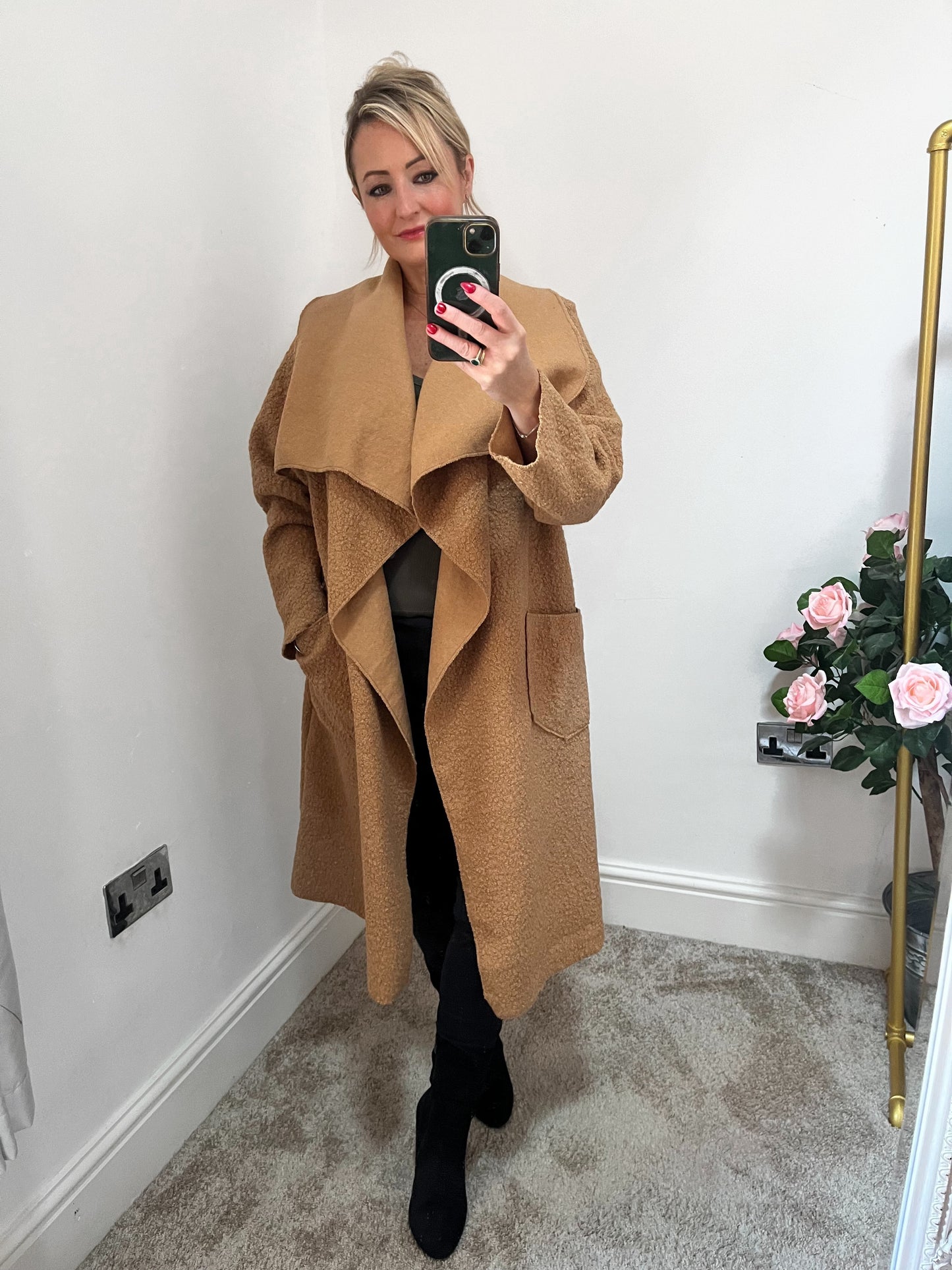 Oversized/ Plus size Waterfall Coatigan - Tan