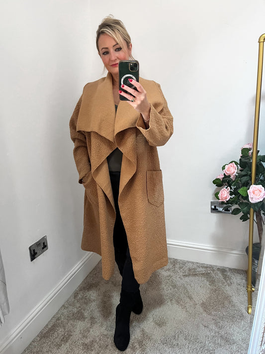 Oversized/ Plus size Waterfall Coatigan - Tan