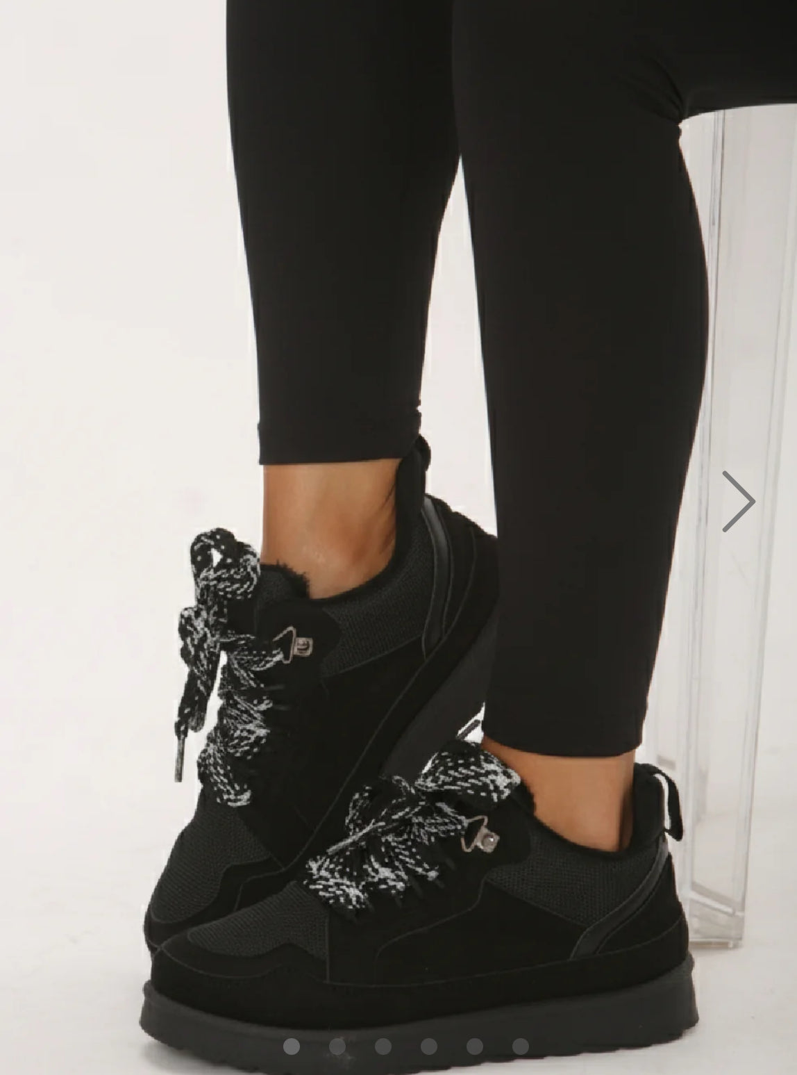 Black Faux Fur Lined Lace-Up Trainers