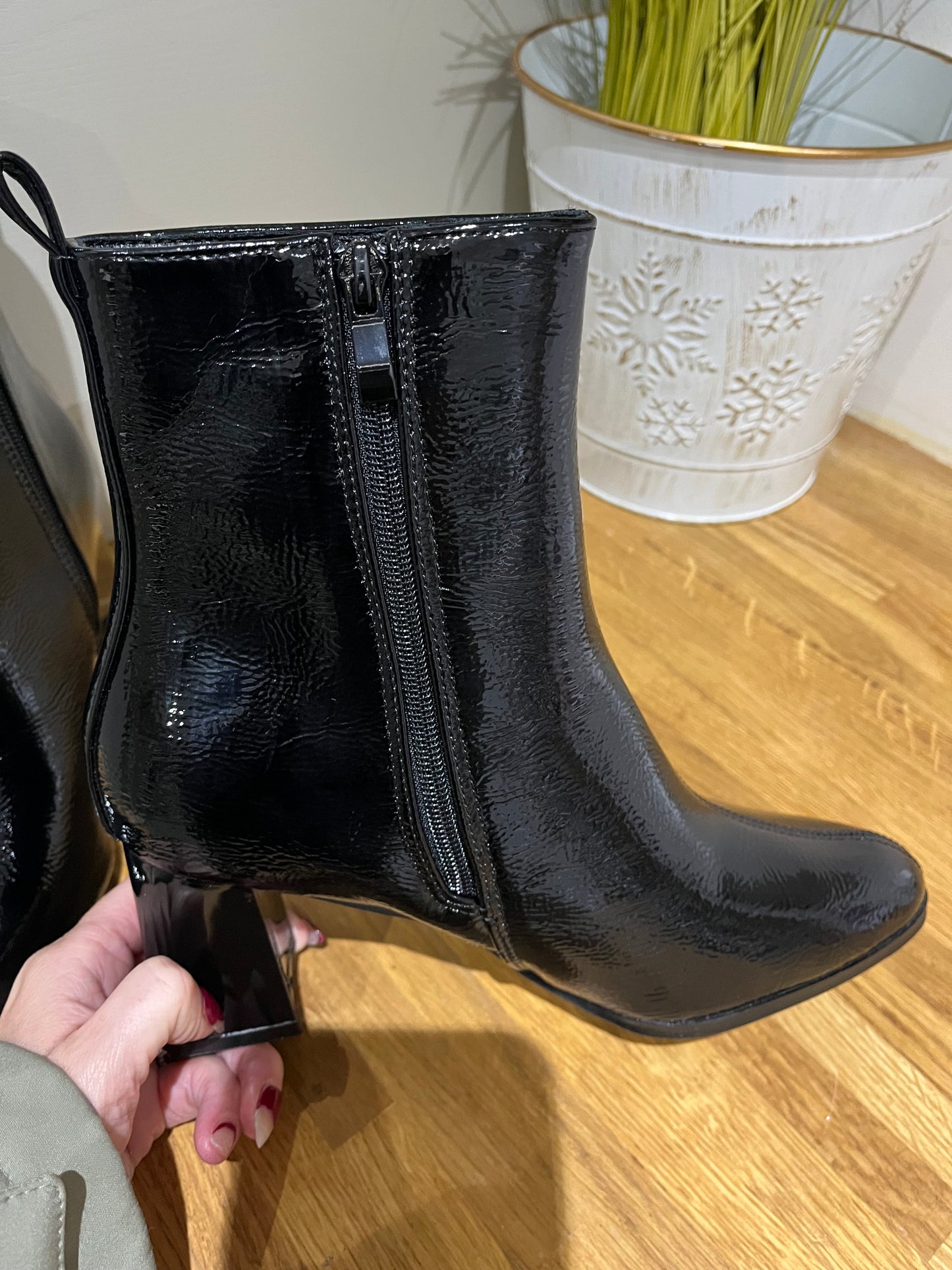 Patent Block Heel Ankle Boots