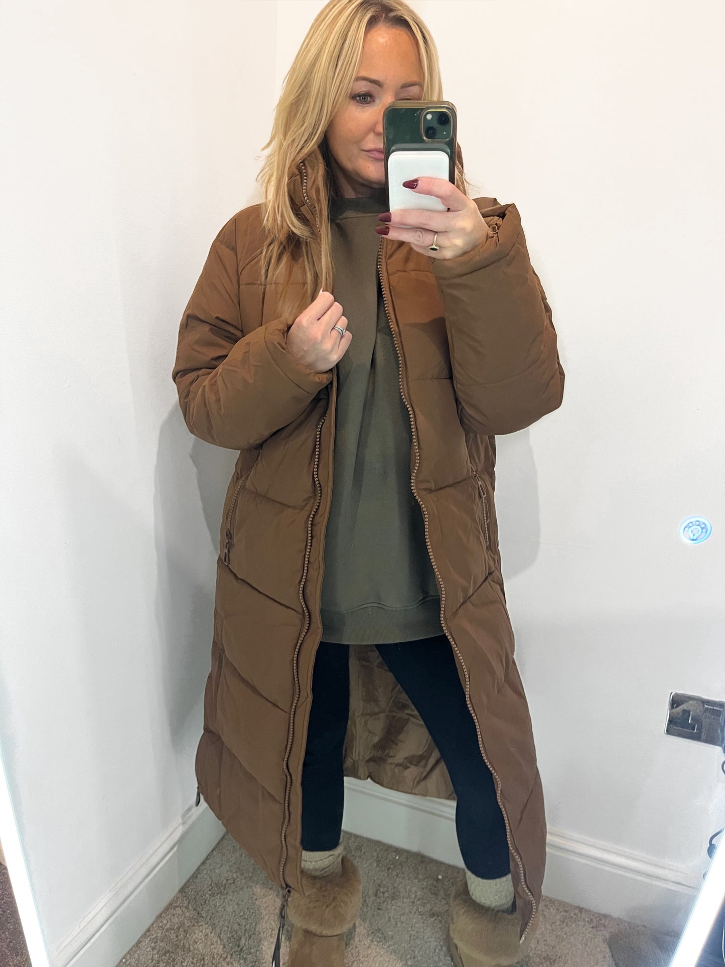 Insulated Quilted long Coat - Copper
