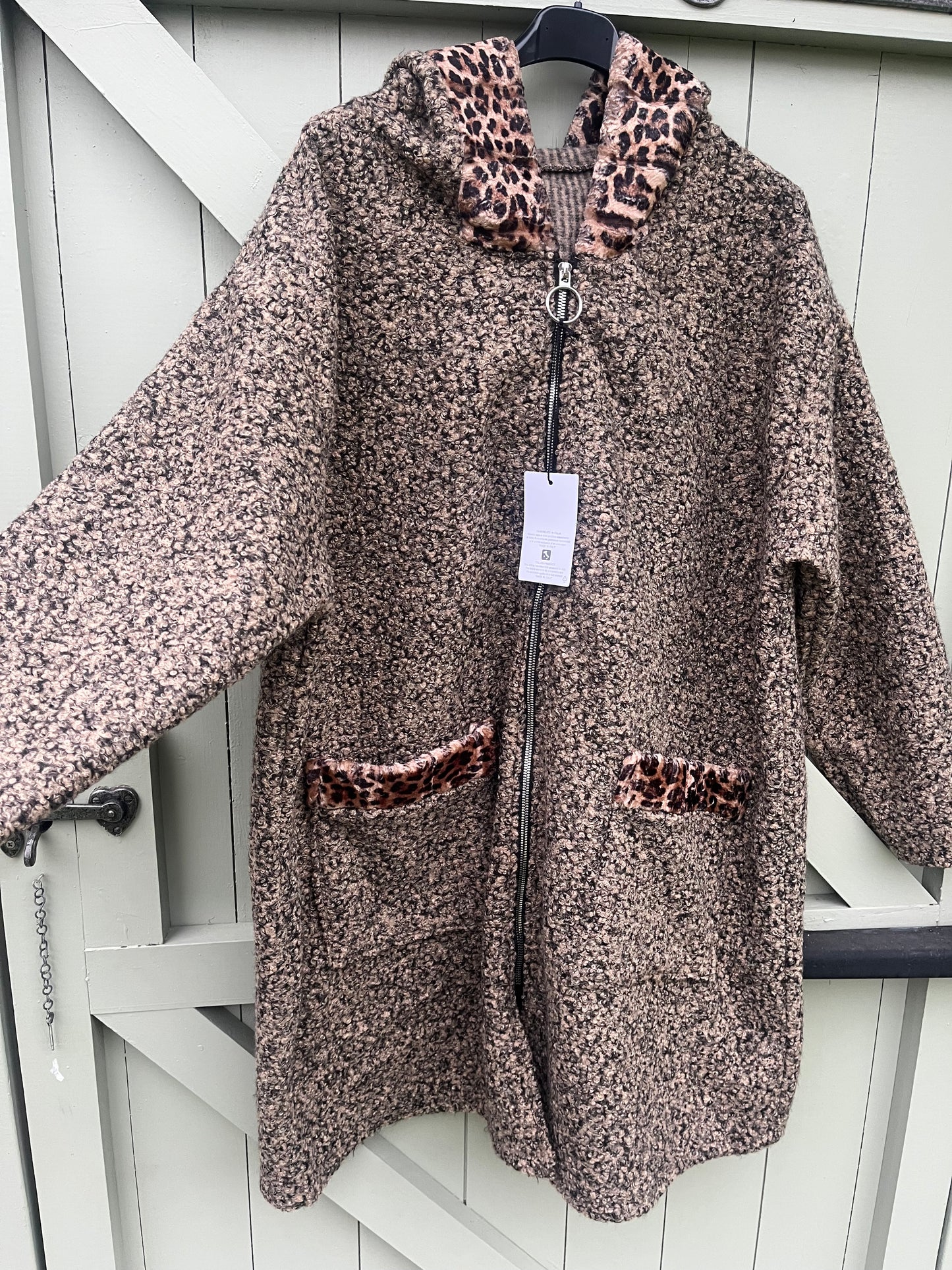 Plus Size Hooded Boucle Coatigan