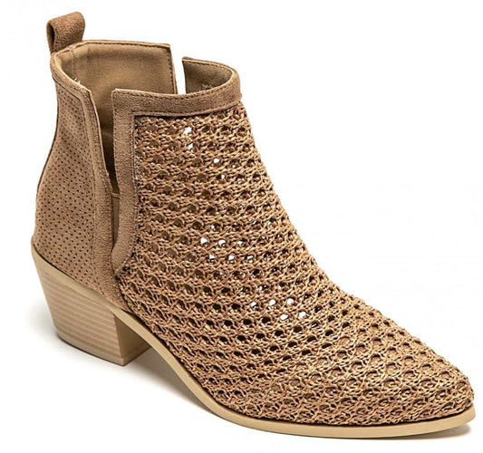 Tan Weave Western Ankle Boots - Wide fit