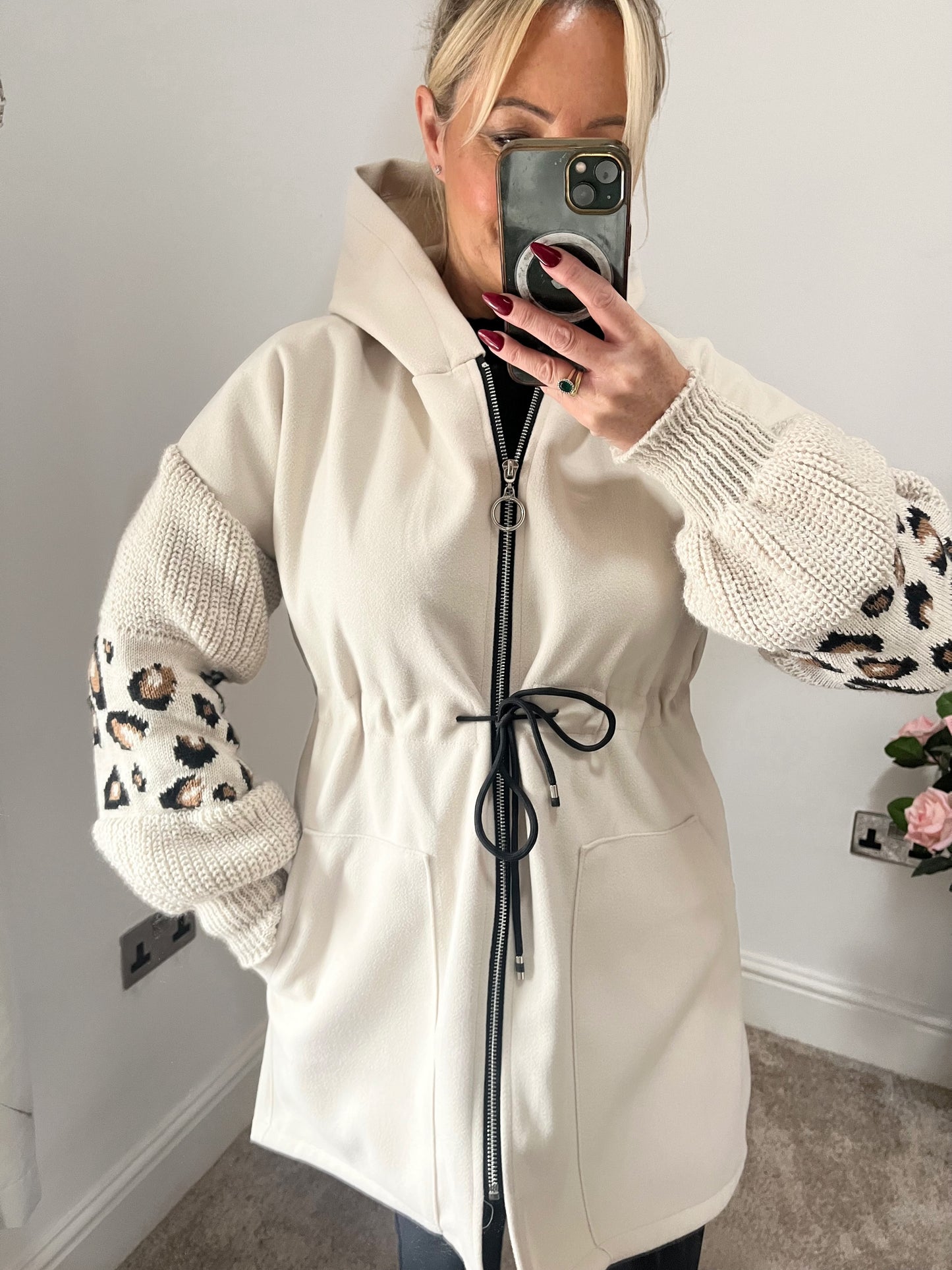 PLUS SIZE Lina Drawstring Hoodie - BEIGE