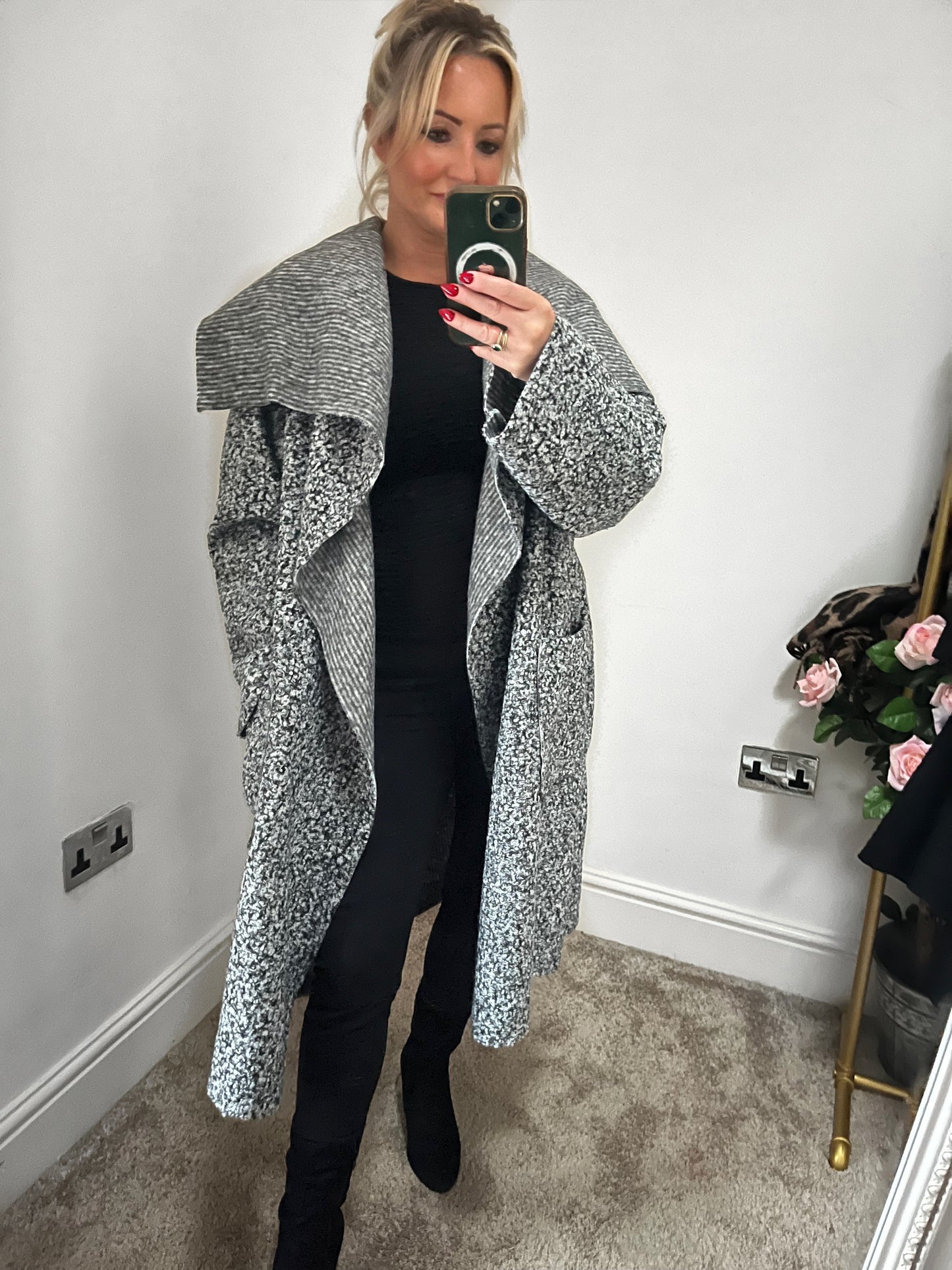 Oversized/Plus Size Waterfall Coatigan - Speckled Grey