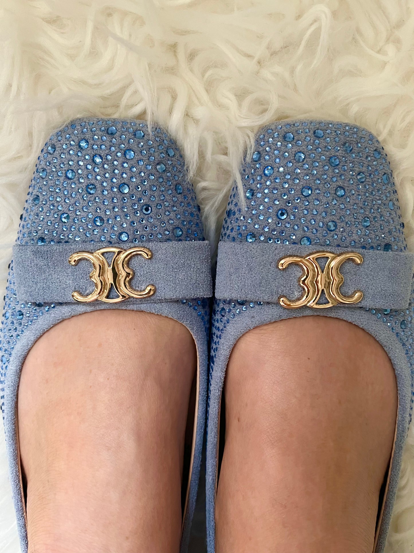 Diamante Ballet Flat Pumps - Powder Blue