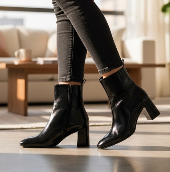 Patent Block Heel Ankle Boots