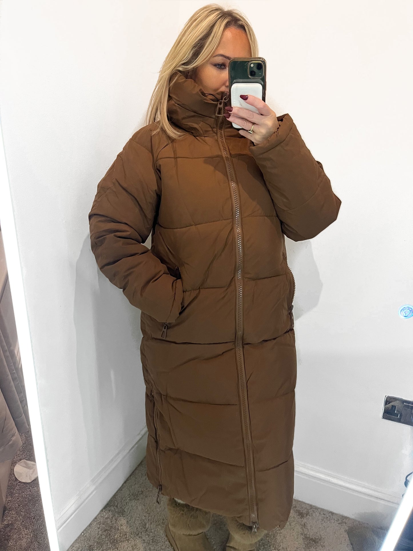 Insulated Quilted long Coat - Copper